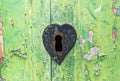 Old grungy green door and rusted lock Royalty Free Stock Photo