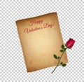 Old Grungy Parchment Paper and Red Elegant Rose Royalty Free Stock Photo