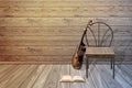 Old guitar,chair and blank open book Royalty Free Stock Photo