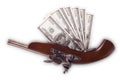 Old gun and hundred dollar bills Royalty Free Stock Photo