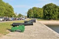 Old guns on the embankment in Kronstadt.