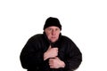 Old Guy Cold in Black Coat and Hat Royalty Free Stock Photo
