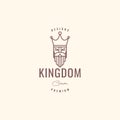 old guy long bearded mustache king crown kingdom hipster mascot cartoon logo design vector icon illustration