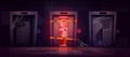Old hall with broken elevator and ghost at night Royalty Free Stock Photo