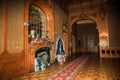 old hall with fireplace and horror decoration