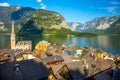 Old Hallstatt village in Alps and lake at dusk, Austria, Europe Royalty Free Stock Photo