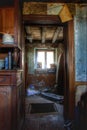 Forgotten hallway in an abandoned decaying house in europe