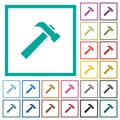 Old hammer flat color icons with quadrant frames