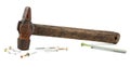 Old hammer and nail anchor bolts Royalty Free Stock Photo