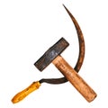 Old hammer and sickle. Symbolism of the USSR. Isolated on white. Royalty Free Stock Photo