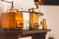 Old hand grinder and container for sugar and coffee Royalty Free Stock Photo