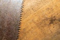 Old hand saw on a dirty wooden background. working area with hand instrument. carpentry tool. manual labor concept Royalty Free Stock Photo