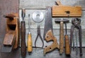 Old hand tools table. Royalty Free Stock Photo