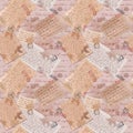 Old hand written letters at vintage paper texture with postal stamps. Repeating pattern Royalty Free Stock Photo