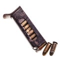 Old handgun magazine with bullets Royalty Free Stock Photo