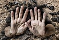 An old hands on a ash background Royalty Free Stock Photo