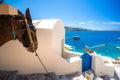 The old harbor of Ammoudi under the famous village of Ia at Santorini Royalty Free Stock Photo