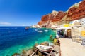 The old harbor of Ammoudi under the famous village of Oia at Santorini, Greece Royalty Free Stock Photo