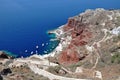 Panoramic view from Port Amoudi in Oia. Santorini Island, Greece. Royalty Free Stock Photo