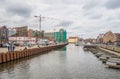 Construction site near old harbor canal on Old Town, Gdansk, Poland Royalty Free Stock Photo