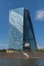 Old harbor crane in front of the building of the European Central Bank, Frankfurt, Germany