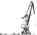 Old Harbor crane isolated on white background. The outline of buildings and houses Royalty Free Stock Photo