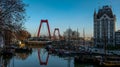 Old Harbour Rotterdam with the Willemsbrug reflected in the water