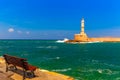 Old harbour with Lighthouse, Chania, Crete, Greece Royalty Free Stock Photo
