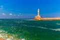 Old harbour with Lighthouse, Chania, Crete, Greece Royalty Free Stock Photo