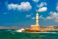 Old harbour with Lighthouse, Chania, Crete, Greece Royalty Free Stock Photo