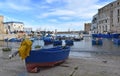 Old harbour in Monopoli, province of Bari, beautiful blue fishing boats, Italy, Europe, Monopoli, Italy Royalty Free Stock Photo