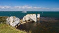 Old Harry Rocks and boats in Dorset