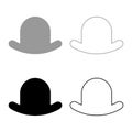 Old hat vintage bowler gentleman headwear male elegant fedora homburg-hat stingy brim top-hat set icon grey black color vector