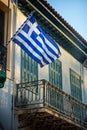 Greek flag on the balcony