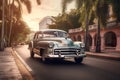 Old Havana downtown Street with old car Royalty Free Stock Photo