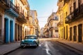 Old Havana downtown Street with old car Royalty Free Stock Photo