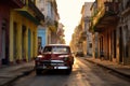 Old Havana downtown Street with old car Royalty Free Stock Photo