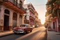 Old Havana downtown Street with old car Royalty Free Stock Photo