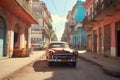 Old Havana downtown Street with old car Royalty Free Stock Photo