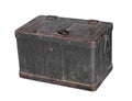 Old heavy metal strongbox isolated.