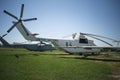 Old helicopter. Hull, chassis and propellers of an old helicopter. large, cargo, military helicopter with a large payload Royalty Free Stock Photo