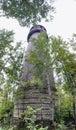 Old high water tower surrounded by trees. Brick tower in countryside. Royalty Free Stock Photo