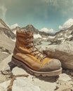 Old hiking boots on a rock in the mountains. Travel concept. Royalty Free Stock Photo