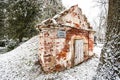 An old, historic, abandoned red brick chapel with a cellar, Barbele, Latvia Royalty Free Stock Photo