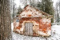 An old, historic, abandoned red brick chapel with a cellar, Barbele, Latvia Royalty Free Stock Photo
