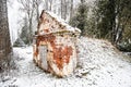 An old, historic, abandoned red brick chapel with a cellar, Barbele, Latvia Royalty Free Stock Photo