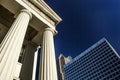 Old Historic Architecture Capitol Courthouse Building Round Columns and Modern Skyscraper in Background Royalty Free Stock Photo