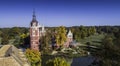 A beautiful castle and gardens - FÃÂ¼rst PÃÂ¼ckler Park in Bad Muskau - from a bird`s eye view