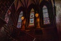 Old historic brick Teutonic building town hall in lebork poland stairs and stained glass