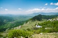 Old historic building on the hill Plesa above the valley in Slovenia in spring